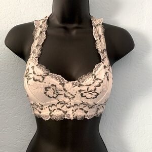 LA Hearts green & cream Floral Lace Racer Back Bralette Size XS